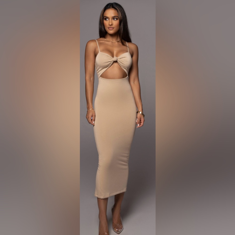 JLUXLABEL Beige Midnight Memories Midi Dress Size Small